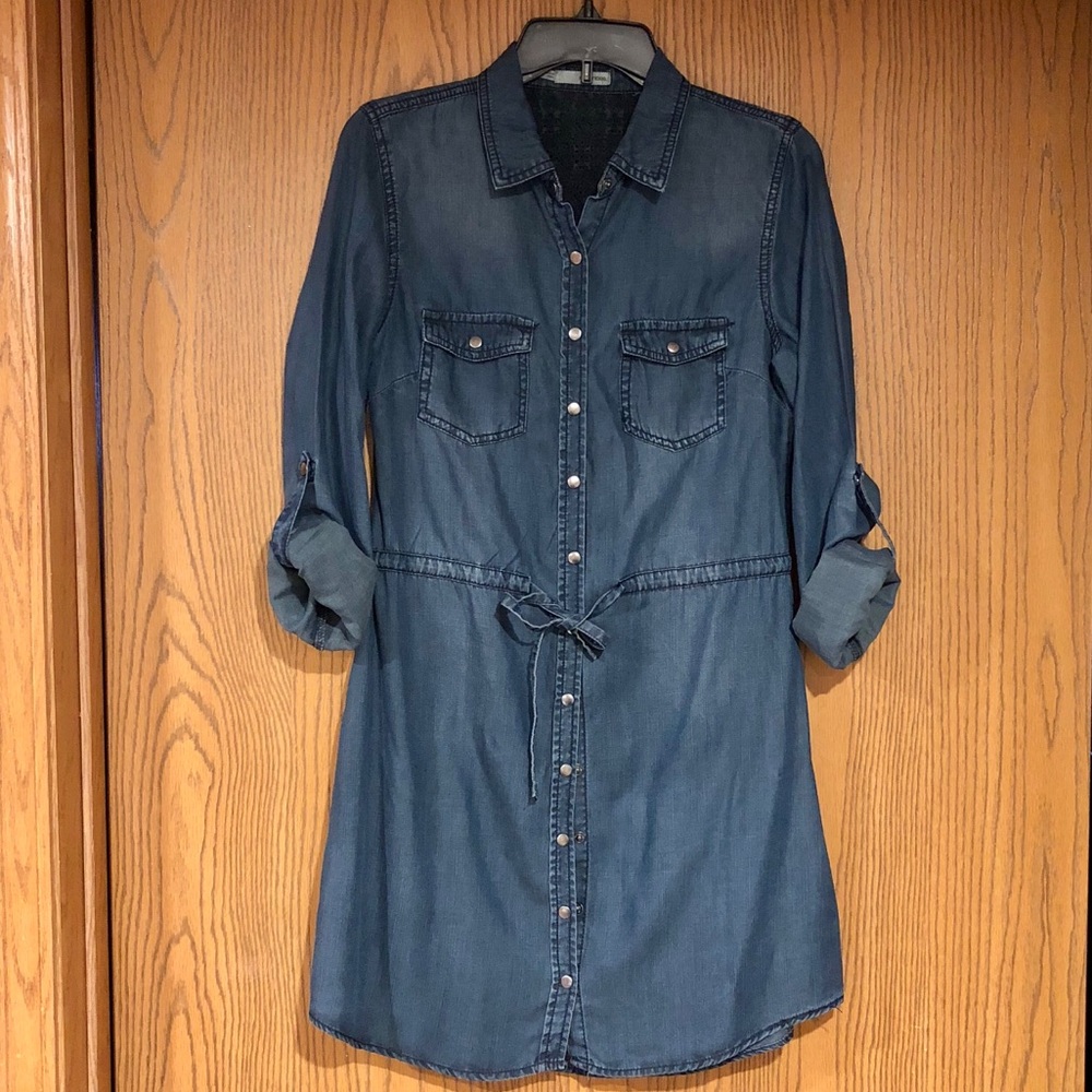 Chambray Cuffed Sleeve Dress
